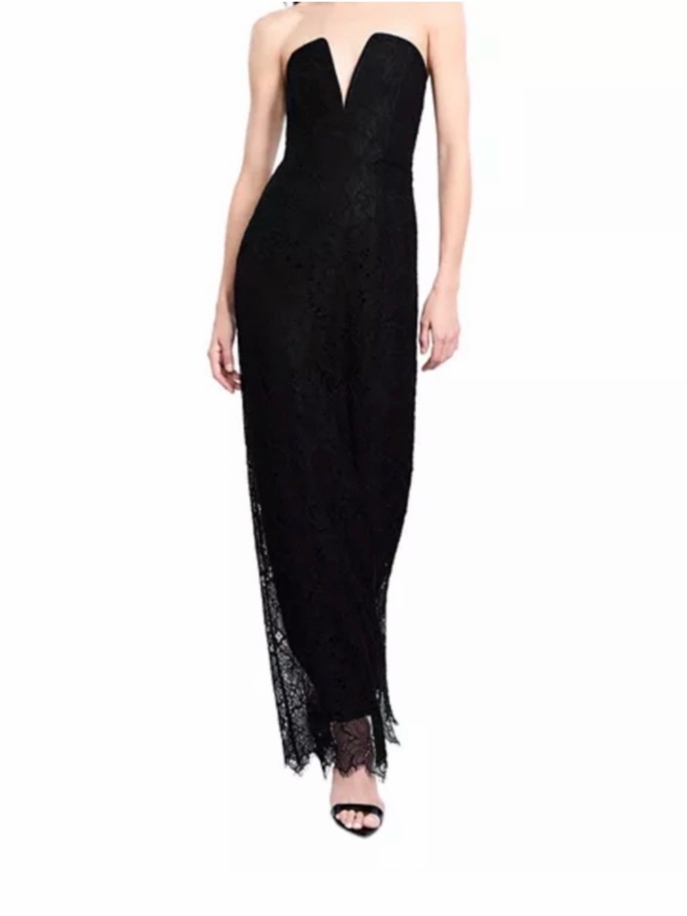 BCBGMaxAzria Black Strapless Lace Maxi Dress
